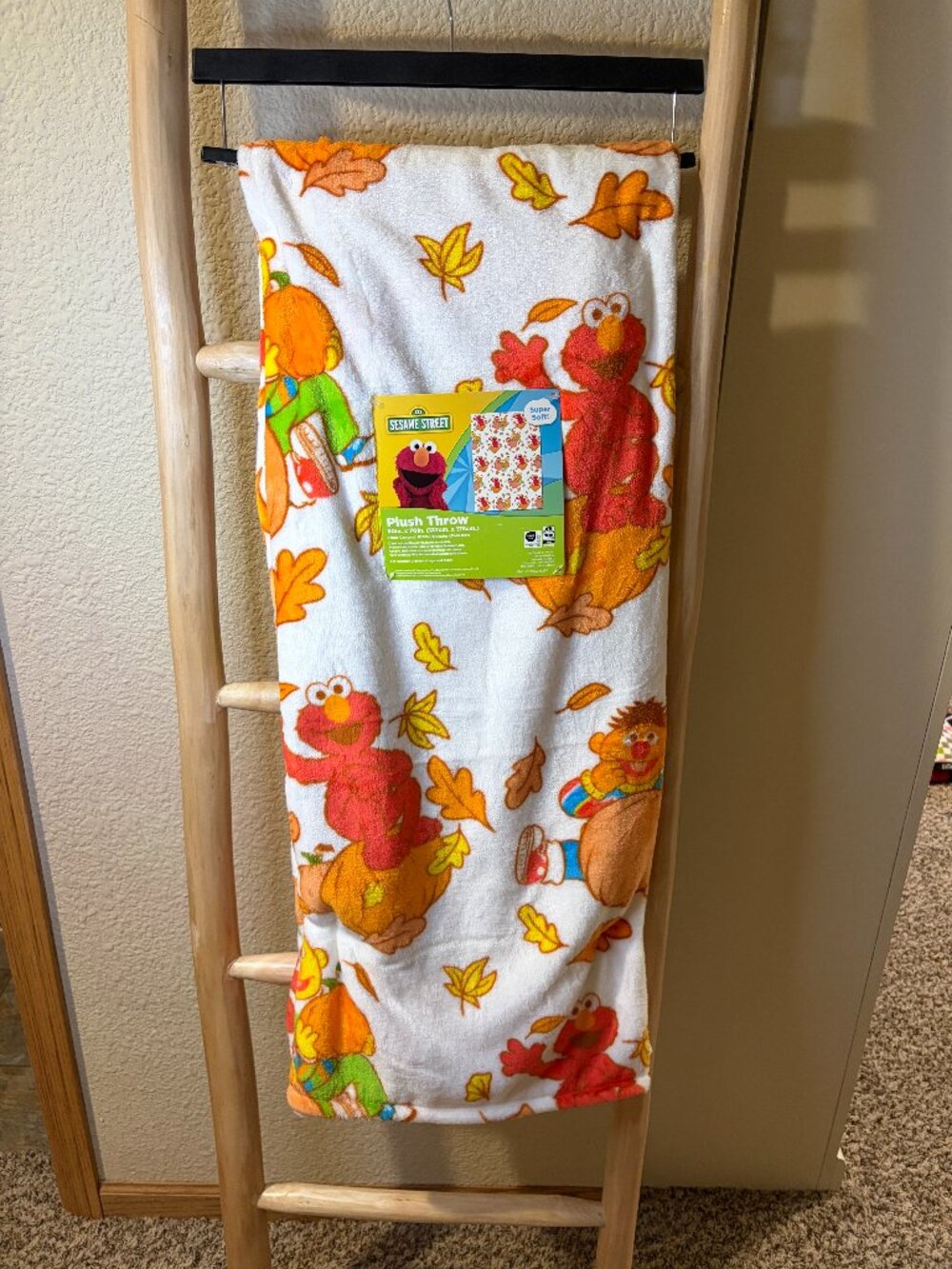 Sesame Street Elmo Thanksgiving Fall Pumpkin Plush Throw Blanket 50x70 NWT